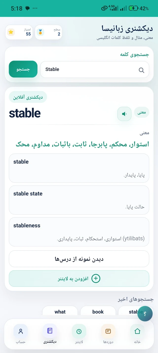 نمای دیکشنری زبانیسا
